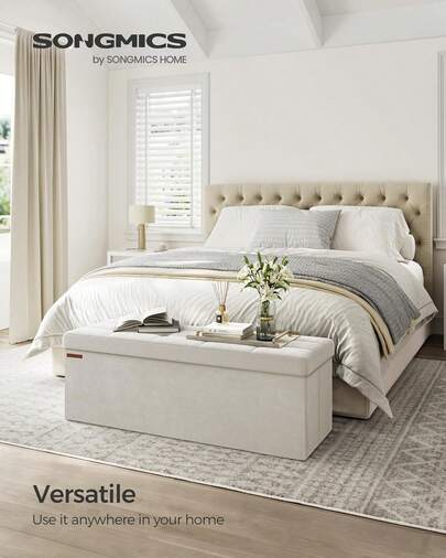 Storage Ottoman, Foldable Small Ottoman Foot Rest, 38 X 110 X 38 Cm, Cube Ottoman With Storage, Load Up To 300 Kg, For Living Room, Bedroom, Entryway, Cream White/Slate Grey/Ink Black/Jelly Pink/Midnight Blue