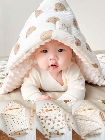 1 件新生儿襁褓包，秋冬季柔软圆点襁褓毯，婴儿防惊吓睡袋