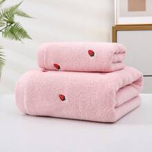 1 pieza Toalla de baño con bordado de fresa o 1 pieza Toalla de mano, toalla suave rosa para baño, decoración del hogar y baño, de vuelta a la escuela para salón de belleza, hogar, baño, ducha, toallas para salón de belleza, hotel, deportes, artículos esenciales del hogar, toalla, cuidado de la piel - Rosa - Ver 11