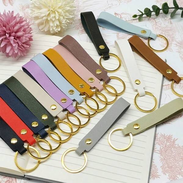 10 Pieces Imitation Leather Keychains - Fashion Car Key Straps, Waist Bag Keychains, Lanyards, Adjustable Buckles DIY Decorations Custom Blank Keychains