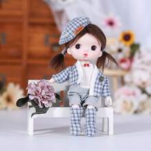 16 厘米 OB11 娃娃服装套装 [仅衣服] – 时尚 BJD 娃娃服装，适合 6 英寸娃娃，手工复古休闲风格，可爱的秋冬服装，格子外套、连衣裙、青蛙帽 – 适合 OB11 娃娃、动漫娃娃 – 生日、派对和节日礼物 - 彩色 - 查看 15