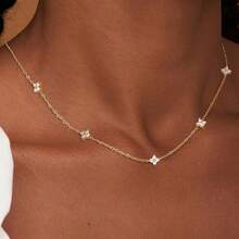 1pc Women's Fashionable Delicate Four-Leaf Clover Zirconia Stainless Steel Necklace, Suitable For Daily Wear, Parties, Gatherings, Mother's Day Gift