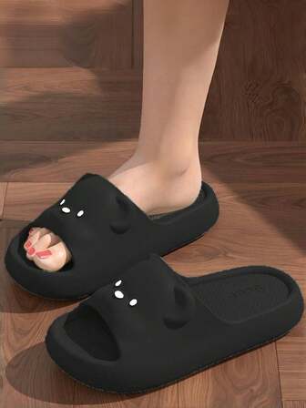 Söta partofflor, trendig ny lättviktsdesign lämplig för hem, inomhus, sovrum, badrum, rum, utomhuskläder, alla årstider. Tecknade sommartofflor för damer, tjock sula, halkfri, platta, inomhustofflor, bekväma tofflor, rumsskor, herrtofflor, strandsandaler, casual mångsidiga herrtofflor, svarta damtofflor. Damtofflor, sandaler