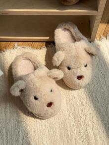 Damskie beżowe kapcie z motywem misia z kreskówki, urocze, pluszowe, z motywem rodziny zwierząt EVA, grube, puszyste, zimowe kapcie do użytku wewnątrz i na zewnątrz