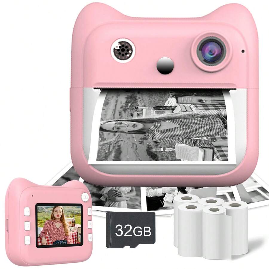Instant Print Camera With Zero-Ink Paper: 3-In-1 Portable Photo Printer & 1080P HD Digital Camera With Fun Filters, Stickers, And Built-In 1300mAh Battery For Printing On-The-Go, Ideal Gift For Travel, Christmas, And Parties - ET-multicolor - View 1