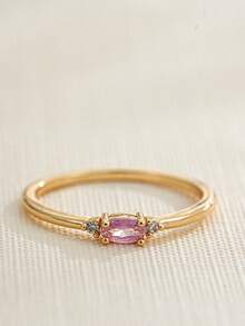 1 pieza Anillo con baño de oro de 18K, piedra natal de diciembre, diseño sencillo adecuado para hombres y mujeres, regalo de cumpleaños - Multicolor - Ver 75