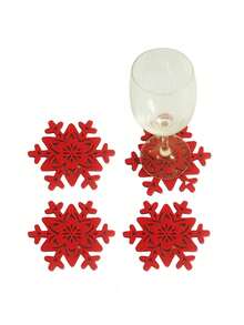 4 piezas Posavasos de fieltro rojo con diseño de copos de nieve navideños, protectores de mesa de comedor resistentes al calor para tazas de café, té y bebidas calientes - Rojo - Ver 6