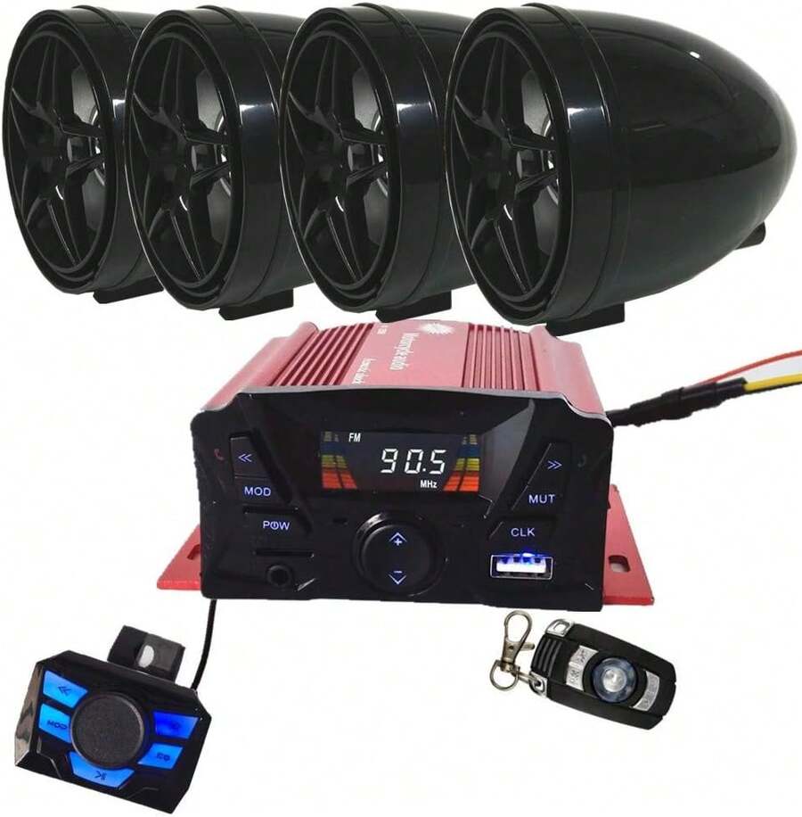 4-Channel Car Audio Amplifier With Wireless Remote - 4x25W Output, LCD Display, Multi-Playback Support For USB/TF/FM/Bluetooth - Red - View 1