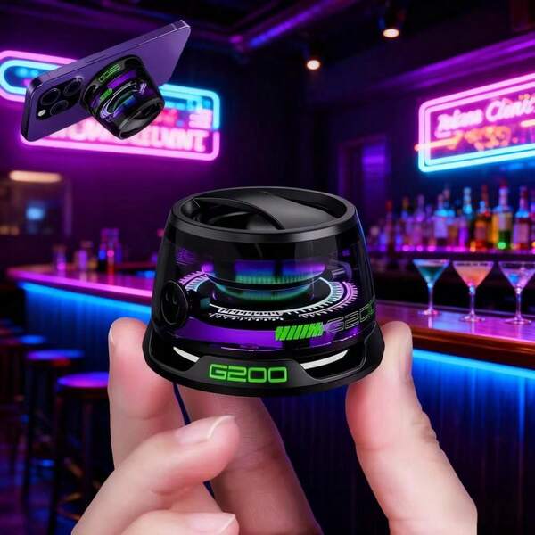 Mini Speaker With RGB Lighting, Bluetooth Speaker,Can Be Used As A Phone Stand, Magnetic Wireless Speaker, 5.1 Surround Sound, High Definition Audio, Dual Stereo Bass, Long-Lasting Rechargeable Polymer Battery, USB Type-C Charging, Portable For Travel & Outdoor Use(Black/Orange/Yellow