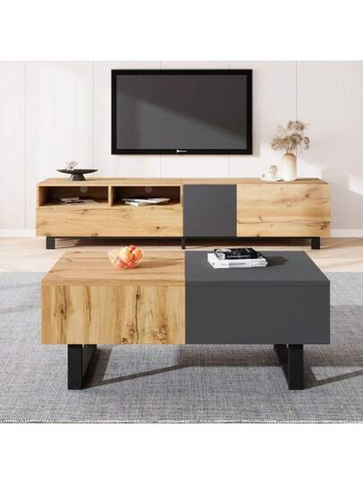 Multifunctional Moderne Sliding Coffee Tafel Hidden Storage, High Quality Wood Metal Bracket, Home Office Easy To Install, 155 55 40 Cm