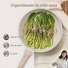 Sartenes Antiadherentes, Sartn de Chef de Granito con Revestimiento Fcil Limpieza, Bateria de Cocina Libre de PFOA, Sartn para Estufa de Induccin Blanco, 24CM - Blanco + 28CM - Ver 7