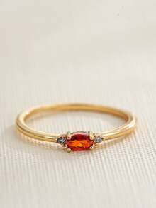 1 pieza Anillo con baño de oro de 18K, piedra natal de diciembre, diseño sencillo adecuado para hombres y mujeres, regalo de cumpleaños - Multicolor - Ver 62