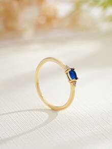 1 pieza Anillo con baño de oro de 18K, piedra natal de diciembre, diseño sencillo adecuado para hombres y mujeres, regalo de cumpleaños - Multicolor - Ver 37