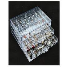 Organizador de pendientes, soporte organizador de joyas acrílico de 3 cajones, estante de exhibición de joyas transparente con 72 compartimentos. - transparente - Ver 7