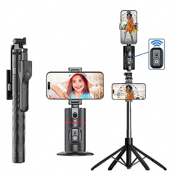 Stabilizator 360° z automatycznym śledzeniem twarzy i sztuczną inteligencją, uniwersalny uchwyt na telefon, monopod do smartfona, wideoblog na żywo, wyposażony w statyw 1,7 m