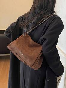 1 szt. Jesienno-zimowa torebka na ramię w kolorze brązowym w stylu vintage, z łańcuszkiem, modna faktura, damska, uniwersalna, codzienna torebka typu crossbody, odpowiednia na codzienne dojazdy do pracy, randki, prezent - Kawowy brązowy - Zobacz 5