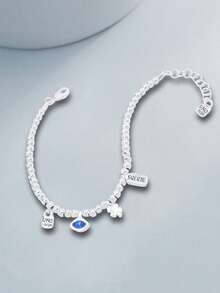 1 件奢华浪漫镀银珍珠串珠手链，带眼水晶幸运符元素，适合女性，是情人节、生日、毕业礼物的理想之选