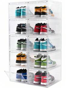 Large Shoe Boxes Clear Plastic Stackable,Drop Front Shoe Box With Clear Door, Shoe Containers For Sneaker Display,Fit Up To US Size12 (Clear, 10 Pack) - Clear - View 1
