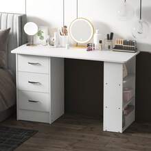 47.24" Vanity Desk With 3 Drawers,3 Open Storage Shelves, Simple Makeup Vanity Table,Modern Dressing Table For Bedroom,Dressing Room,Dresser For Bedroom,Bedroom Furniture,White/Black - 白色 - 查看 5