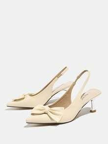 Jin Bei Qi أحذية كعب عالي بأصبع مدبب مزينة بفيونكة، حزام كاحل مرن، كعب عالي للحفلات الخارجية، حذاء كعب أنيقة وأنيقة للمناسبات الرسمية، الزفاف، الحفلات، رومانسية، كريمي