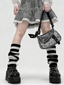 1双Y2K原宿哥特朋克风针织腿套，黑粉色、黑紫色、黑白条纹款，长款纯棉腿套，优雅舒适，柔软亲肤，适合春夏穿着，日式优雅风格，柔软舒适的日式休闲腿套 - 彩色 - 查看 10