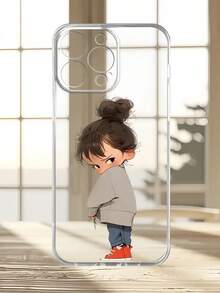 动漫 1pc 卡通女孩图案透明防震 TPU 简约手机壳适用于 17 16 15 14 13 12 11 Pro Max、A55/54/53/52/51、S24/23/22/21 Ultra 系列 - 彩色 - 查看 1