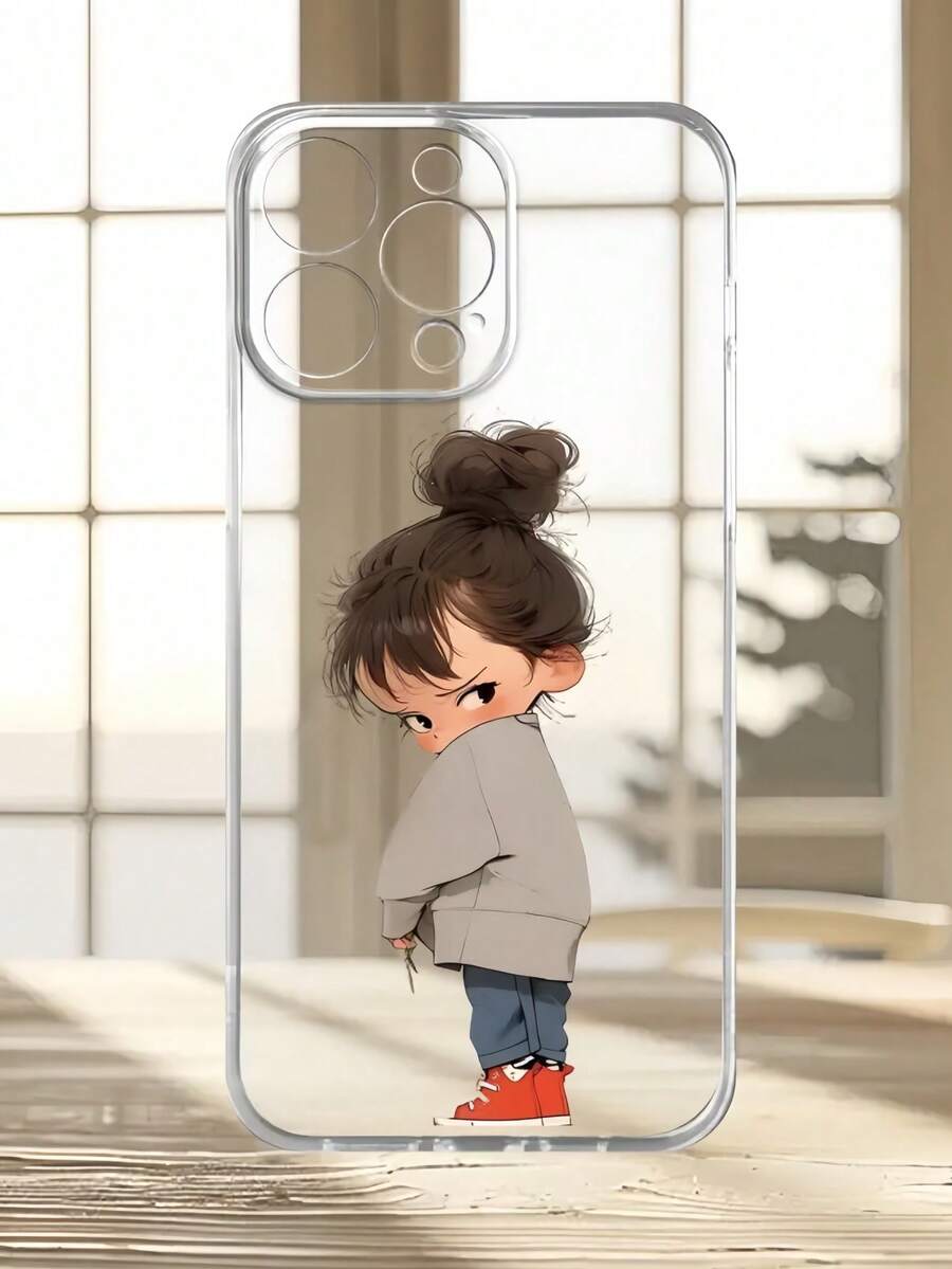 动漫 1pc 卡通女孩图案透明防震 TPU 简约手机壳适用于 17 16 15 14 13 12 11 Pro Max、A55/54/53/52/51、S24/23/22/21 Ultra 系列 - 彩色 - 查看 1