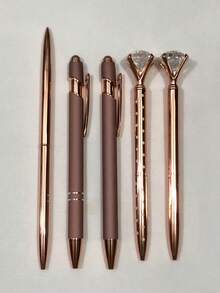 3 piezas/5 piezas/8 piezas Bolígrafos con bola de diamante falso metálico de color oro rosa con brillo, gran regalo para amigos, familia, estudiantes, fiestas, bodas, suministros de oficina y escolares - Oro rosa - Ver 19