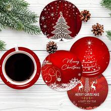4pcs/8pcs Christmas Themed Coasters, Christmas Pattern Absorbent Pads For Coffee, Drinks, Kitchen, Table, Room, Bar Decor, Holiday Gifts - Multicolor - View 10