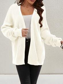 纯色宽松休闲开衫，侧开衩，春秋季 - 白色 - 查看 5