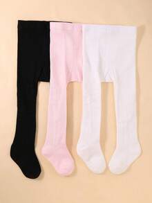 3 Pairs Baby KIds Children Black/White/Pink Tights Cable Knit Stockings Pantyhose For Toddler Girls, Baby Essentials Long Socks Leg Warmers Leggings, Soft Warm For Daily & Autumn Winter Wear, Halloween Christmas Xmas Gift