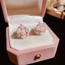 1 Pair Cute Women Colorful Floral Hoop Earrings Jewelry Accessories Valentine's Day Party Gift Fashion Women Earrings Birthday/Engagement/Holiday Gifts Everyday Jewelry, Elegant Accessory - 如圖所示 - 查看 3