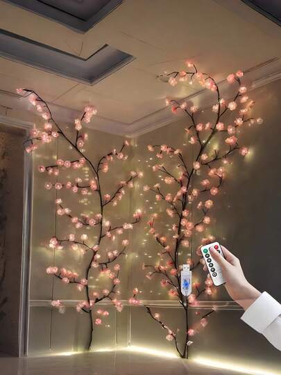 1 pièce Arbre de fleurs de cerisier artificiel avec 72/96/144 LED, lumière de décoration de Noël, lumière de décoration de fleurs artificielles, lumière de décoration DIY, convient pour diverses décorations de fête. Branche d'arbre artificielle alimentée par USB, lumière de branche de saule, 8 modes de lumière de vigne, convient pour l'ambiance intérieure, les fêtes, les vacances et les idées cadeaux