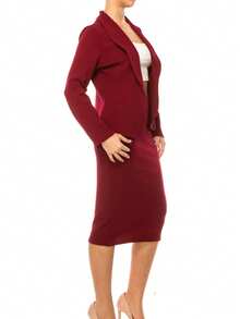 Conjunto elegante de 2 piezas - Blazer y falda lápiz para el trabajo de oficina - Burdeos - Ver 2