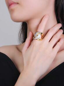 1pc Copper Zirconia Material Fashionable Charm Heavy-Duty X Letter Unisex Ring, Suitable For Gift, Women's Holiday And Daily Wear