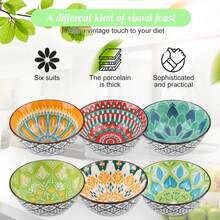 6 Pcs Colorful Ceramic Rice Bowl Set,10 Oz 4.75'' Porcelain Kitchen Dessert Soup Serving Bowls For Snack Salad Ice Cream Pasta Cereal,Microwave And Dishwasher - 彩色 - 查看 5