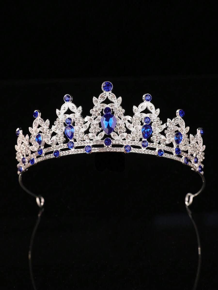 1pc Girls' Luxury Rhinestone Princess Crown Headband - Royal Blue - View 1