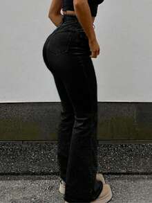 MYOURSA High Waist Flare Jeans, Women's Elastic Boot Cut Pants, Y2K Streetwear Casual Retro Fashion, Black - Black - View 2