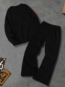 2pcs Men Casual Sweatshirt & Flared Pants Set, Printed Design, Versatile - Multicolor - View 3