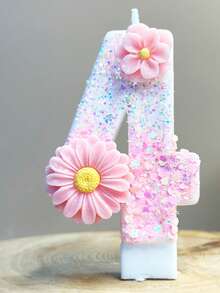 1 Peça Vela Numérica de Aniversário, Vela de Aniversário Rosa com Duas Flores, Vela de Bolo Decorada com Lantejoulas, Vela Numérica de 0 a 9, Vela Decorativa Favorita para Festa Romântica, Decoração de Bolo Adequada para Itens de Comemoração de Aniversário