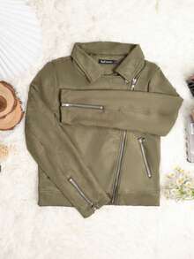 Áo khoác moto Dây kéo Suedette - xanh quân đội - Xem 6