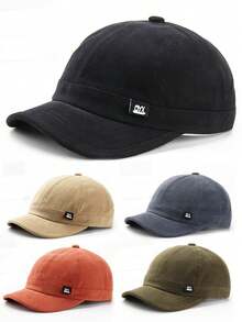 1pc Retro Short Brim Washed Color Block 5-Panel Baseball Cap, Casual Unisex