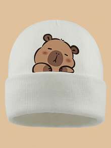 1 件可爱水豚印花针织帽，可爱百搭设计，男女通用，舒适轻便的冬季滑雪帽，时尚弹力无檐帽，适合父母的秋冬保暖配饰，适合万圣节、徒步旅行、露营、圣诞节等户外活动，适合送给家人和朋友的礼物