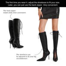 Lançamento Recente Botas de Salto Alto para Mulheres, Bico Fino Sexy Vazado Tiras Cruzadas Salto Super Alto Magro Moda Botas Longas