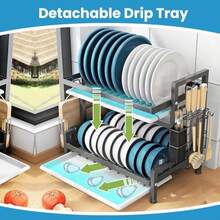 Dish Drying Rack 2 Tier Kitchen Organizers And Storage Rack With Drainboard And Removable Cutlery Holder Rustproof Stainl Steel Dish Rack For Kitchen Counter Black