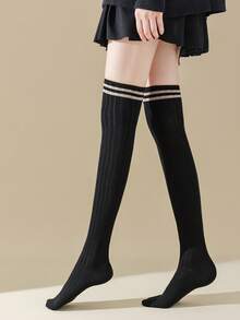 1 Pair Women's Striped Over-The-Knee Socks, Fashionable, Versatile, Long Tube Socks Suitable For Various Occasions