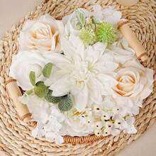 Artificial Roses Dahlia Flowers Box Set For DIY Bridal Wedding, Shower Decorations Fake Floral Arrangements, Table Centerpieces Home Indoor Decor, White Series - White - View 2