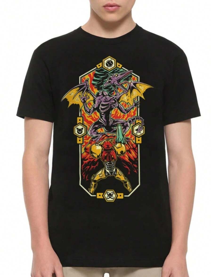 Metroid Samus Vs Ridley T-Shirt, Men's And Women's Sizes _drsh-269_ - 黑色 - 查看 1