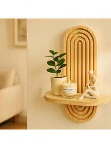 1-2层木质现代拱形简约壁挂式置物架，几何造型悬浮花盆架，植物架，植物繁殖架，墙面艺术烛台，水晶珍宝小物展示架，卧室、客厅、厨房、儿童房装饰，搬家礼物