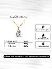 1 Stück 100% 925 Sterling Silber 14k Gold 1ct/2ct Wassertropfen Schliff Moissanit Diamant Anhänger Halskette, zeitloses Schmuckstück für Frauen, Herren Halskette für Hochzeit, Party und Bankett, 2025 Modeschmuck - Wassertropfen - Übersicht 11